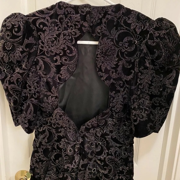 Vtg 'Jessica McClintock' Black Velvet Victoriana Gothic Romantic Midi Dress UK 8